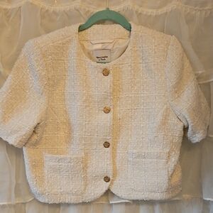 ABERCROMBIE & FITCH White Tweed Short Sleeve Jacket